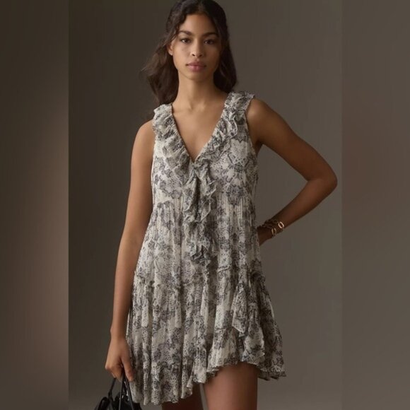 NWT XLP By Anthropologie Sleeveless VNeck Ruffle Mini Dress - Picture 1 of 16